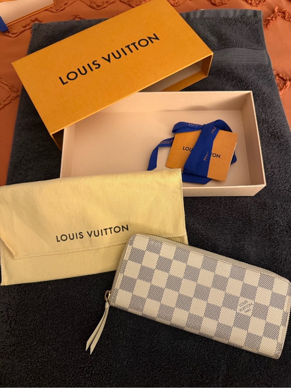 Louis Vuitton Azur Damier Zip Around Wallet in White and Gray